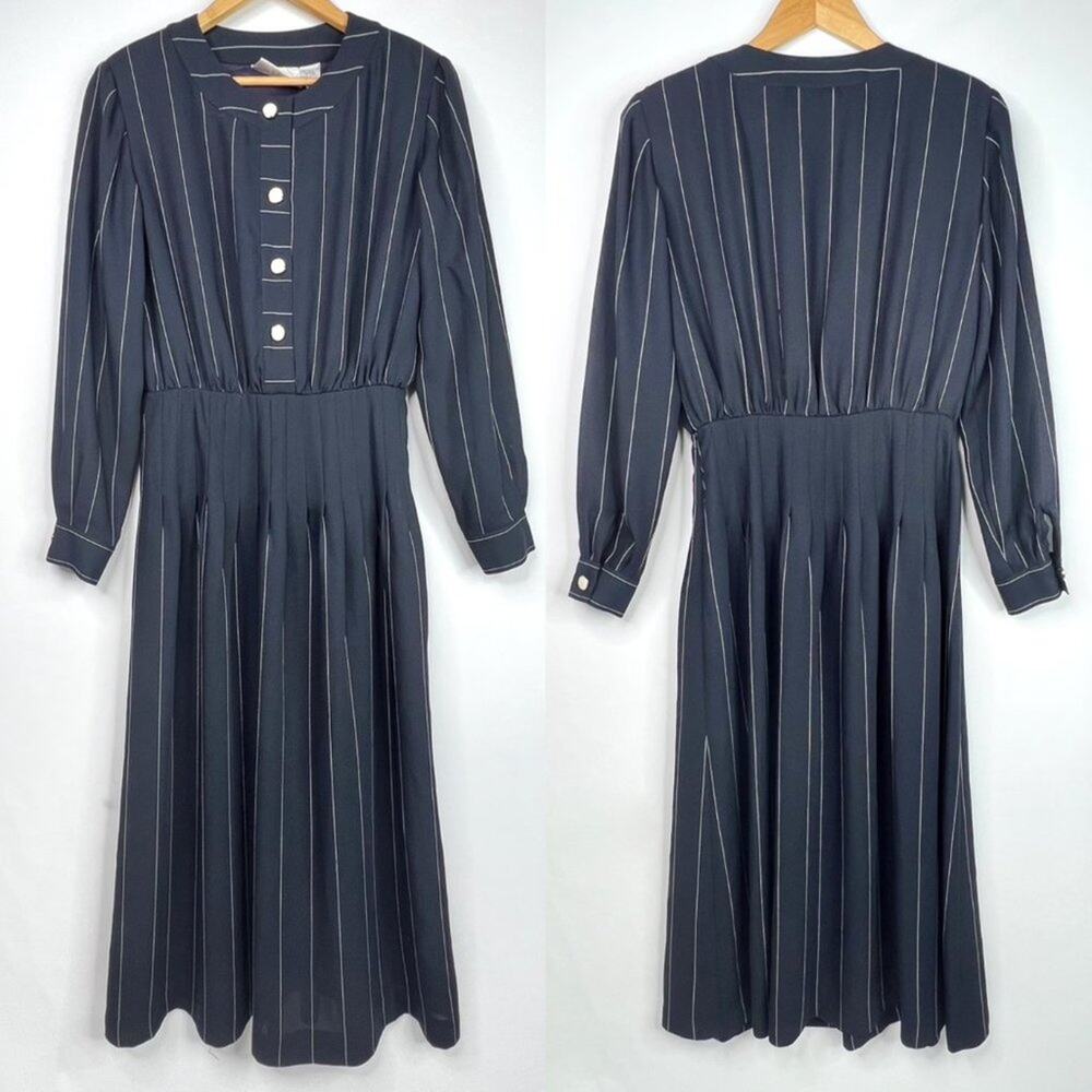 Vintage Oleg Cassini Navy Stripe Dress 8/Small